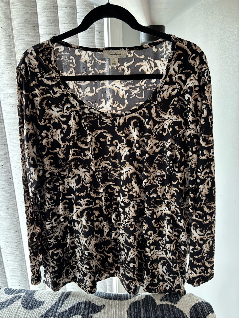 dressbarn Black and Cream Printed Blouse